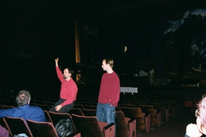 Bill Droege gesturing towards the ceiling